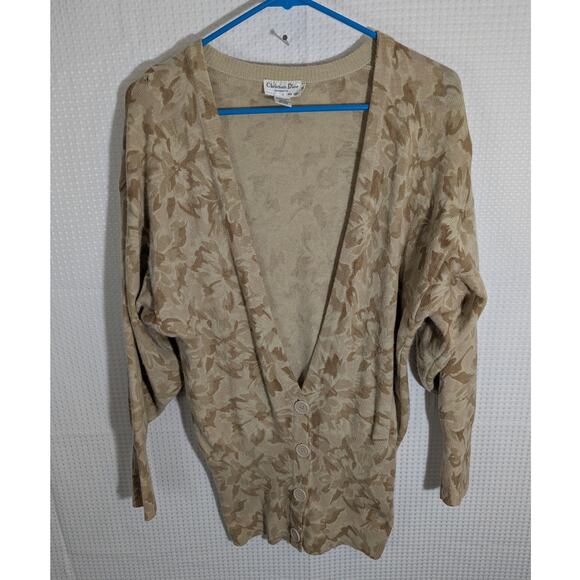 Christian Dior M Cardigan Sweater Beige Floral Lambswool Angora Nylon Vintage - Picture 1 of 4